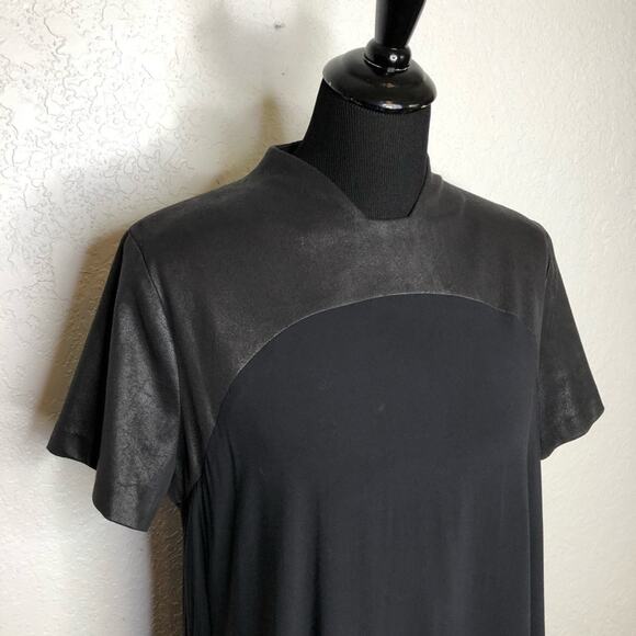 Ronen Chen black faux leather top shift midi dress size 4 or US 12 - Picture 2 of 14